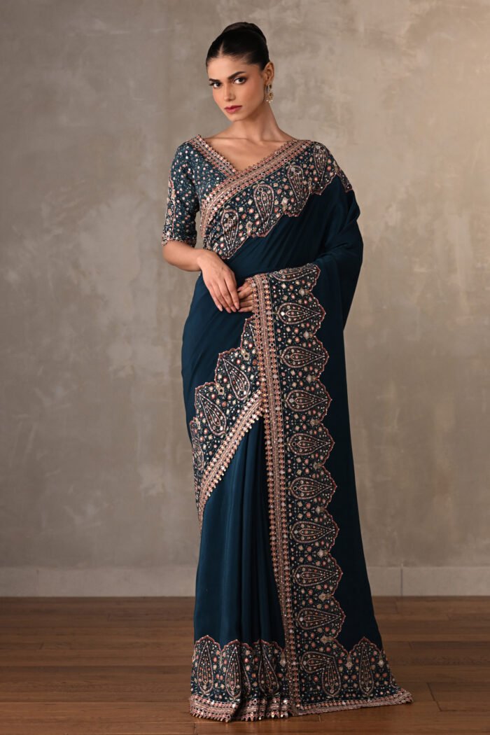 Navy Blue Crepe Saree