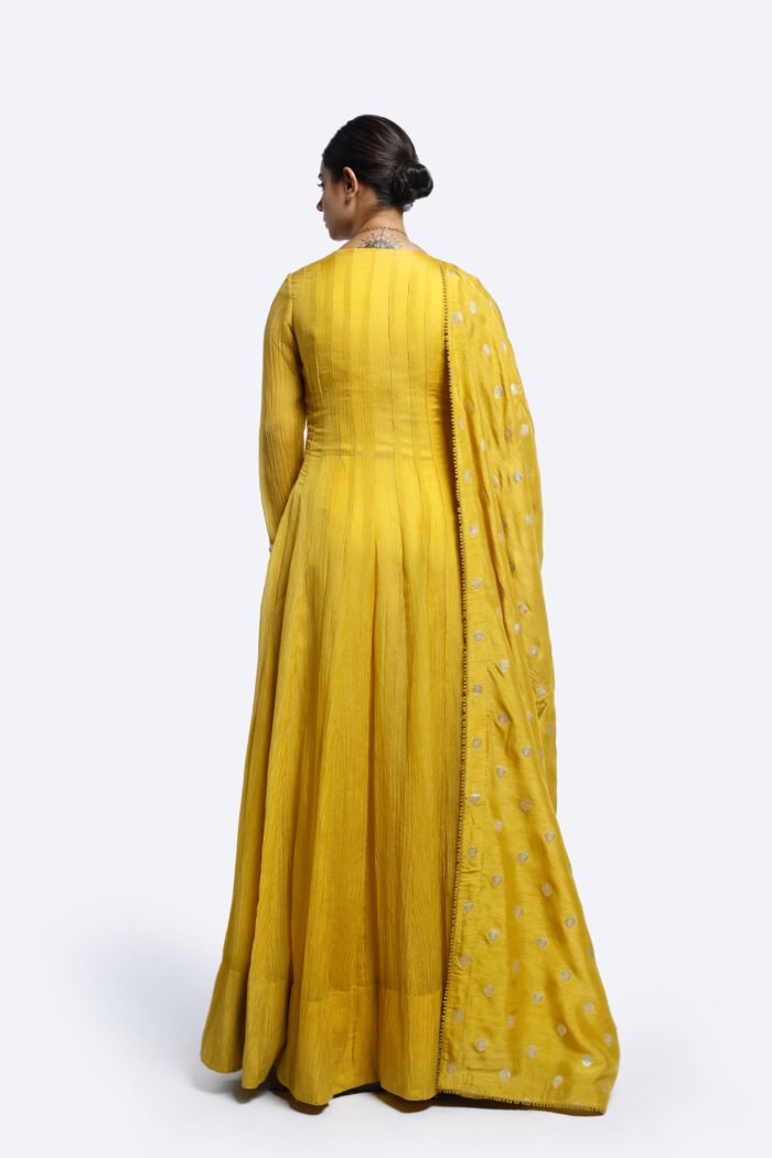 Mustard Floral Embroidered Anarkali