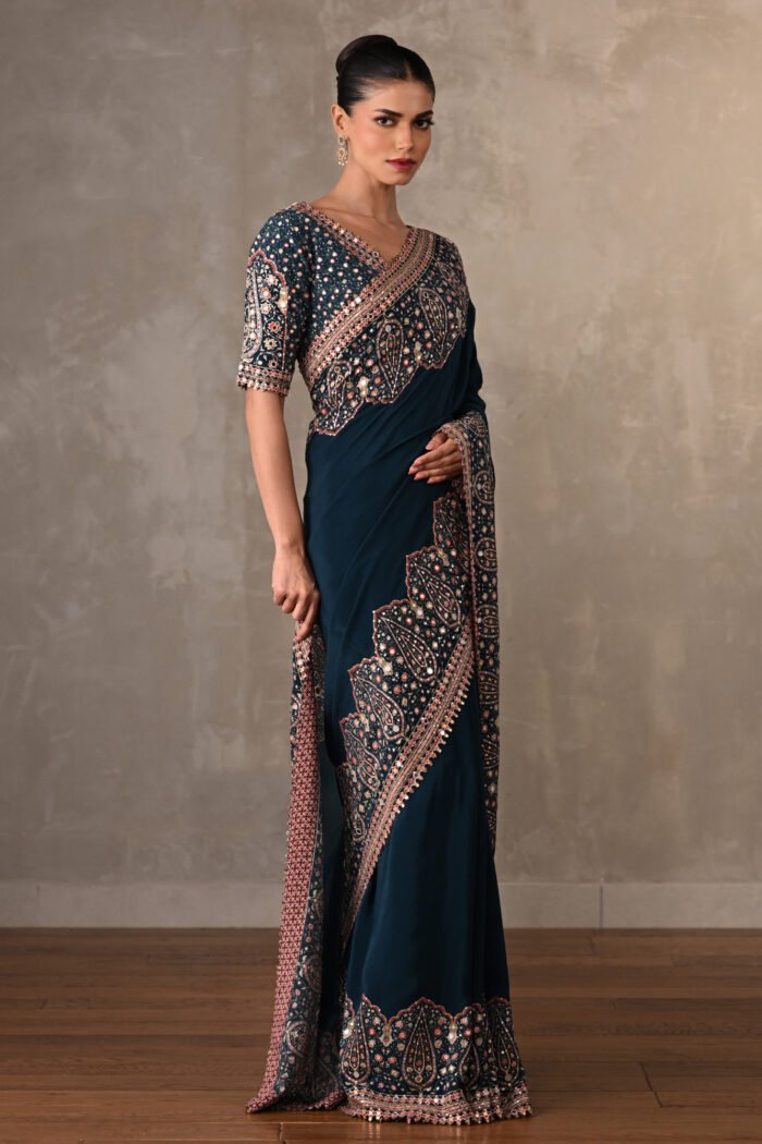 Navy Blue Crepe Saree