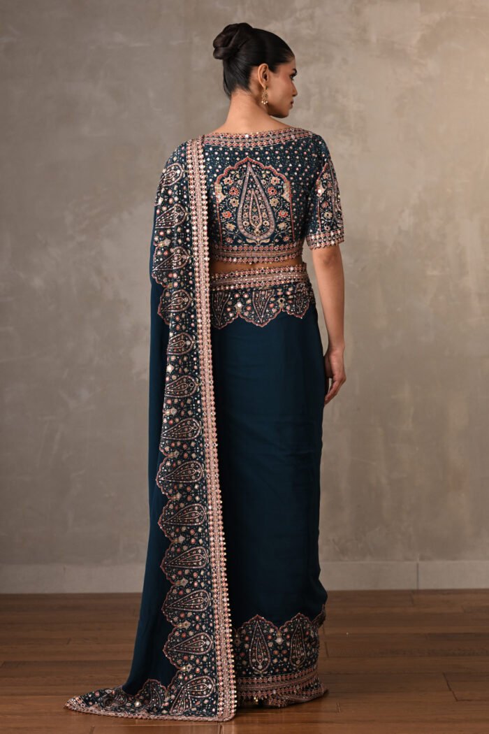 Navy Blue Crepe Saree