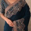 Navy Blue Crepe Saree
