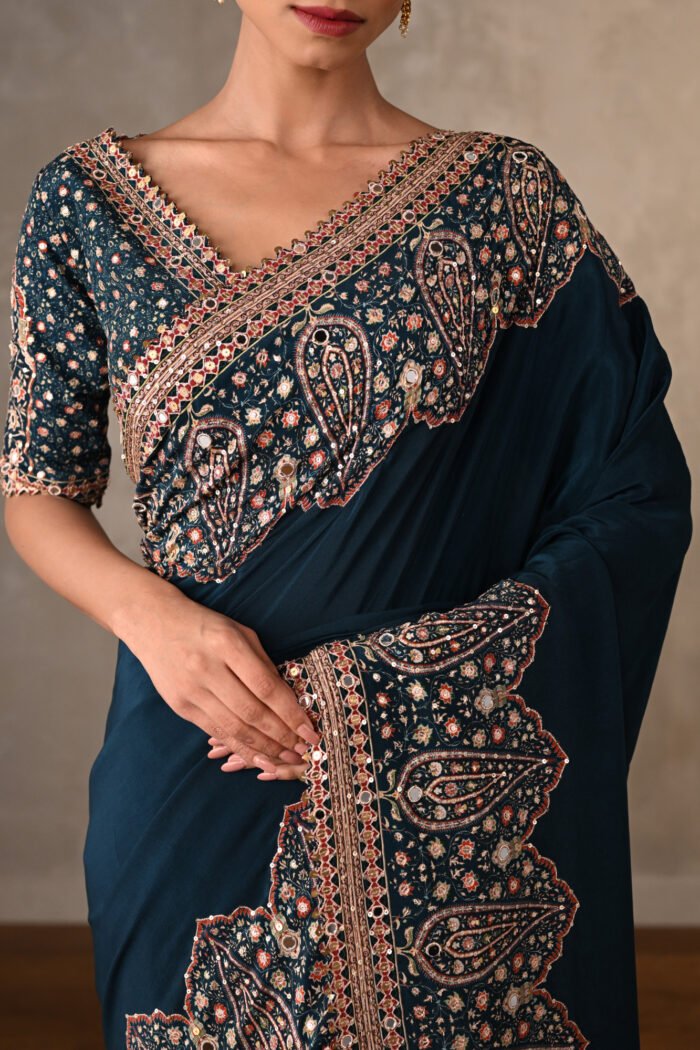 Navy Blue Crepe Saree
