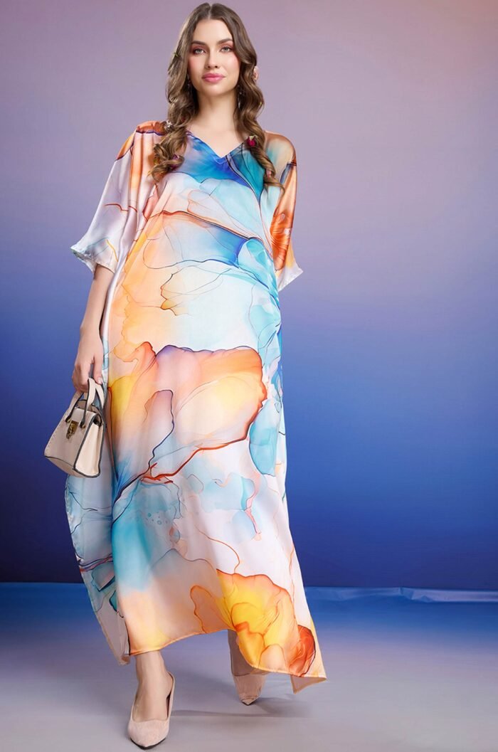 Mystic Mirage Soft Satin Kaftan with Digital Print
