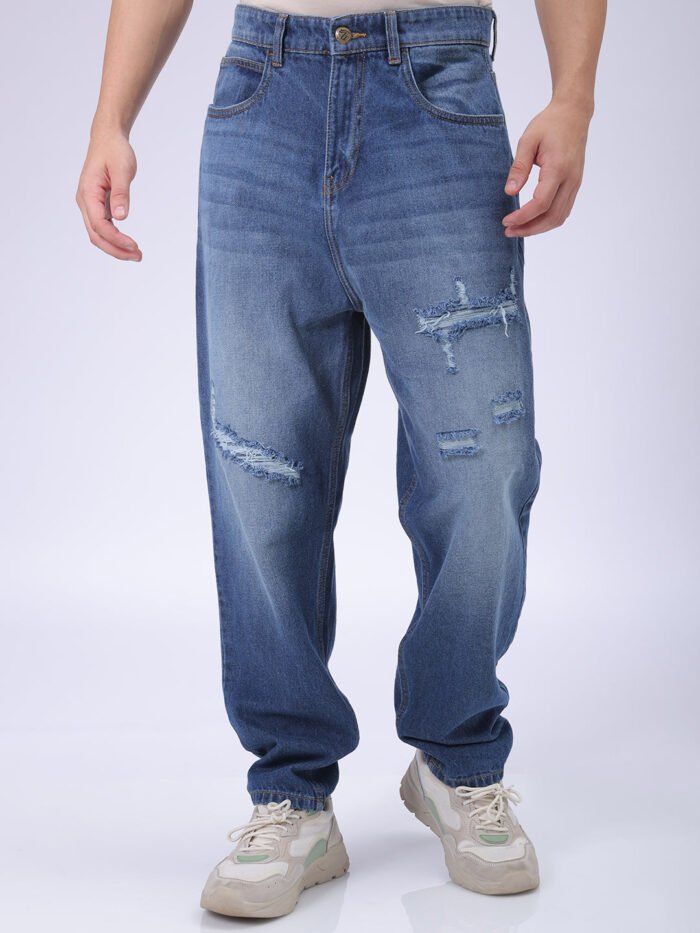 Men's Blue Loose Fit Solid Casual Jeans