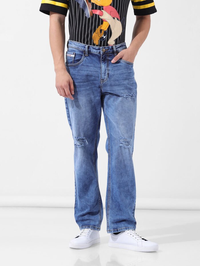 Men's Blue Regular Fit Solid Casual Jeans