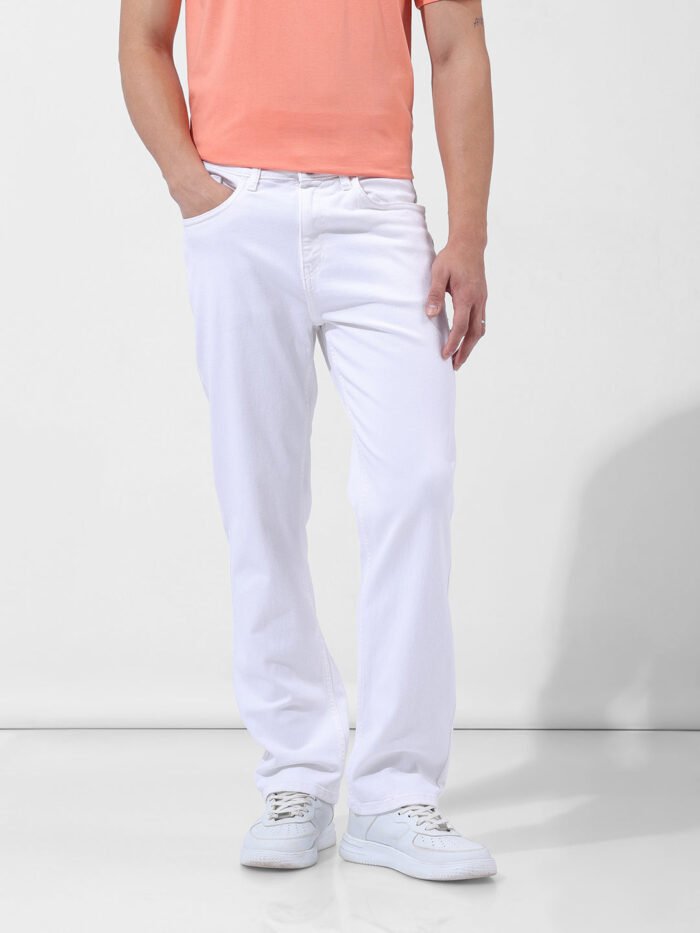 Men's White Regular Fit Casual Jeans