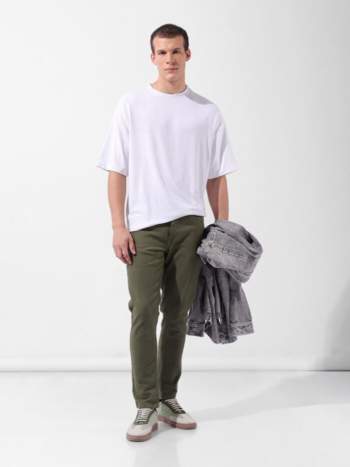 Men's Olive Slim Fit Casual Jeans