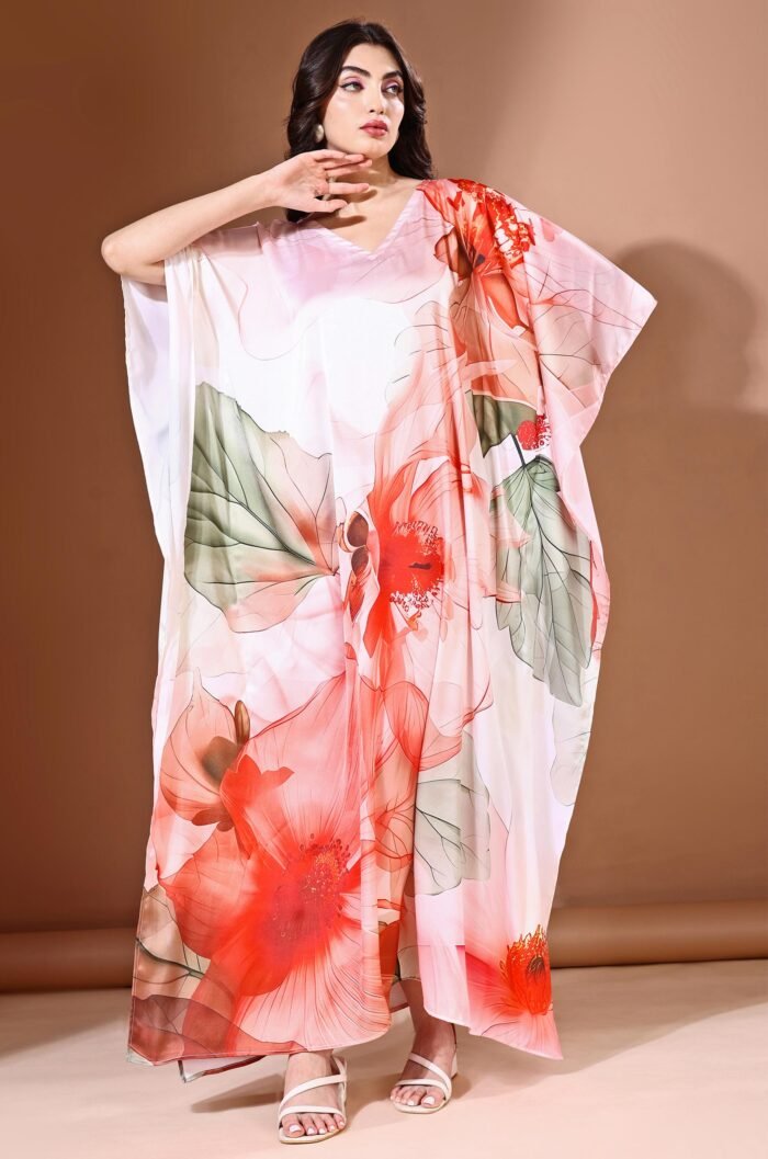 Scarlet Garden Soft Satin Kaftan with Digital Print