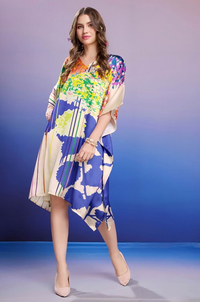 Whispering Colors Soft Satin Short Kaftan with Digital Print