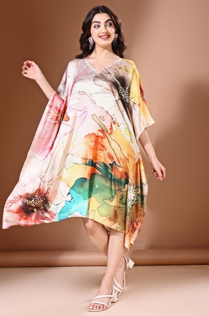 Wildflower Waves Soft Satin Short Kaftan