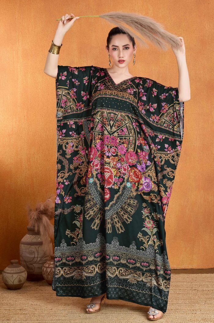The Dark Radiance Soft Satin Kaftan with Rhinestones