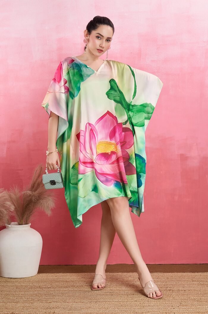 Lotus Bliss Soft Satin Short Kaftan