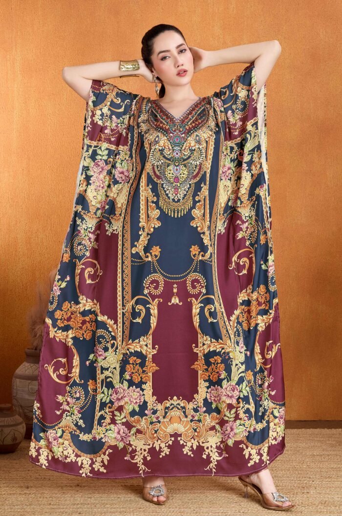 Ruby Eclipse Soft Satin Kaftan with Rhinestones