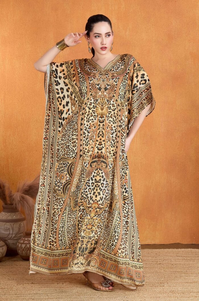 Wild Jungle Soft Satin Kaftan with Rhinestones
