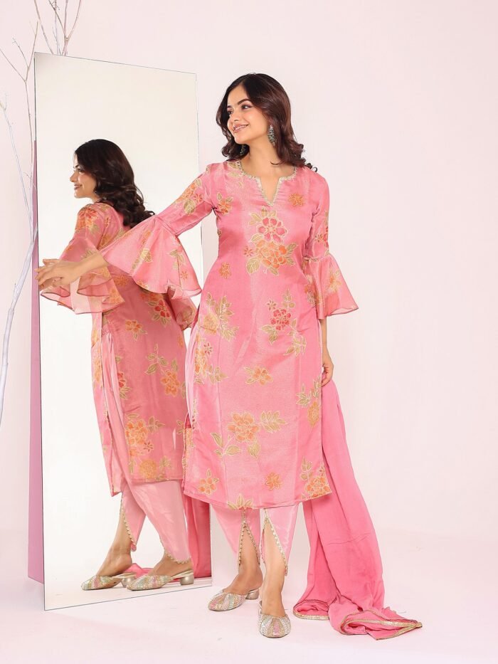 Women's Pink Tissue Digital Print Kurta Set