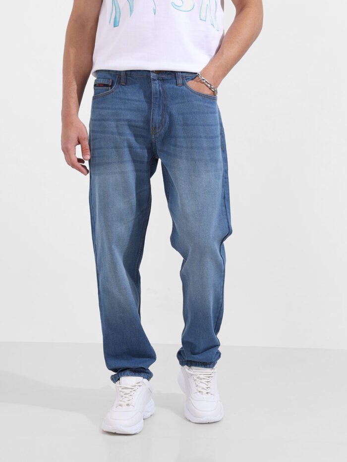 Men's Blue Dad Fit Solid Street Wear Jeans