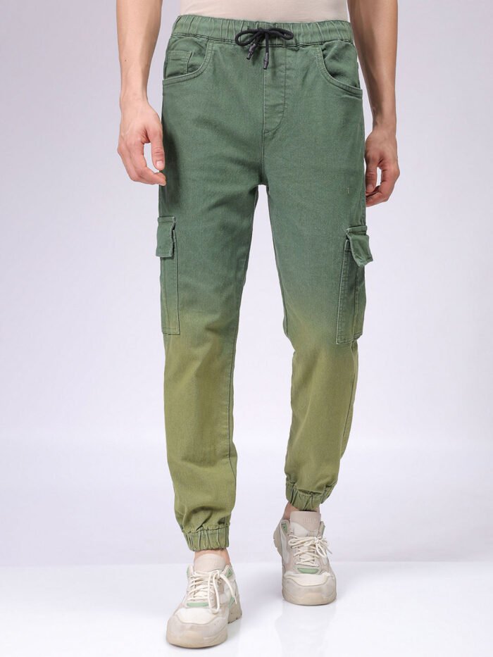 Men's Green Regular Fit Ombre Street Wear Jeans