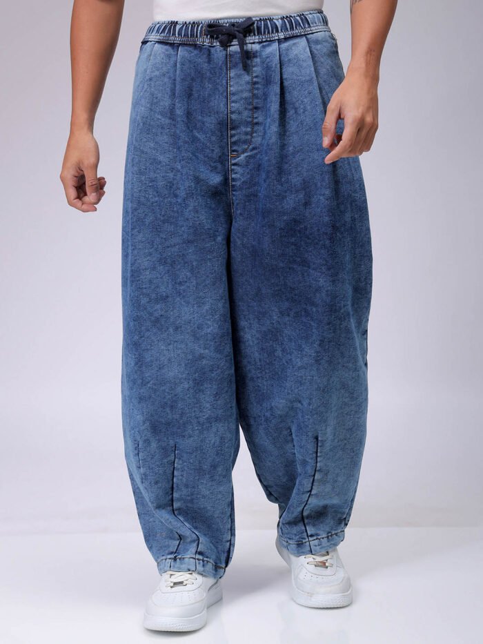 Men's Blue Baggy Fit Solid Street Wear Jeans