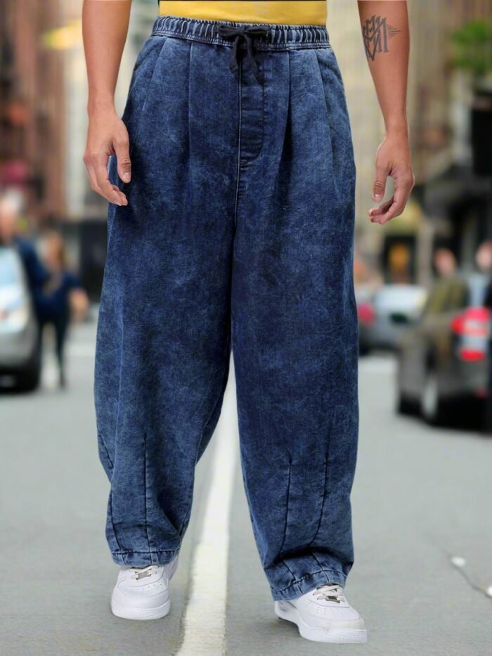 Men's Dark Blue Baggy Fit Solid Street Wear Jeans