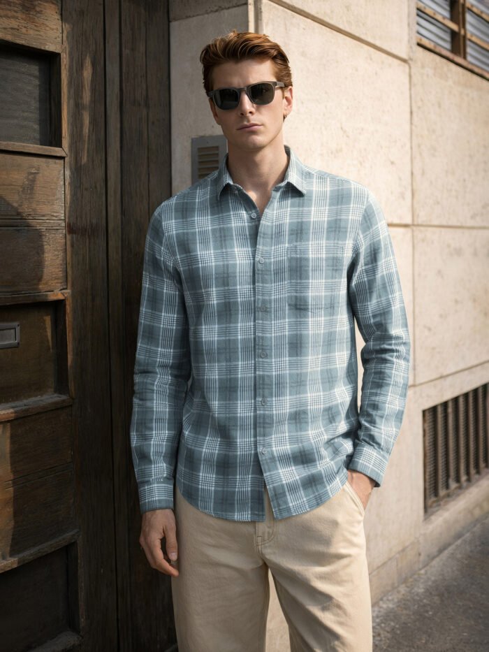 Men's Green Slim Fit Checkered Casual Shirt