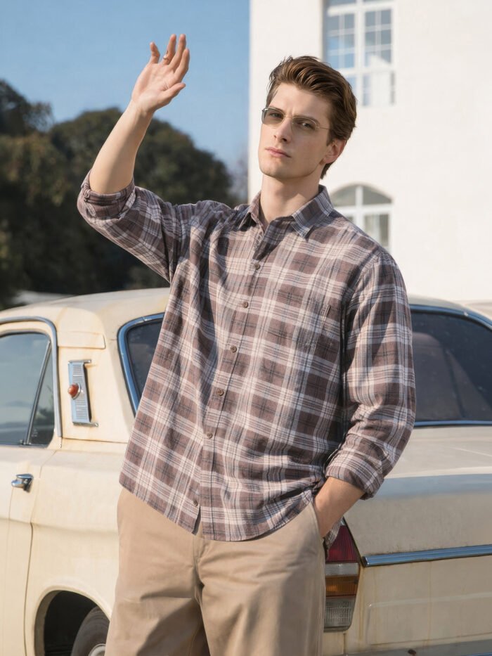 Men's Brown Slim Fit Checkered Casual Shirt