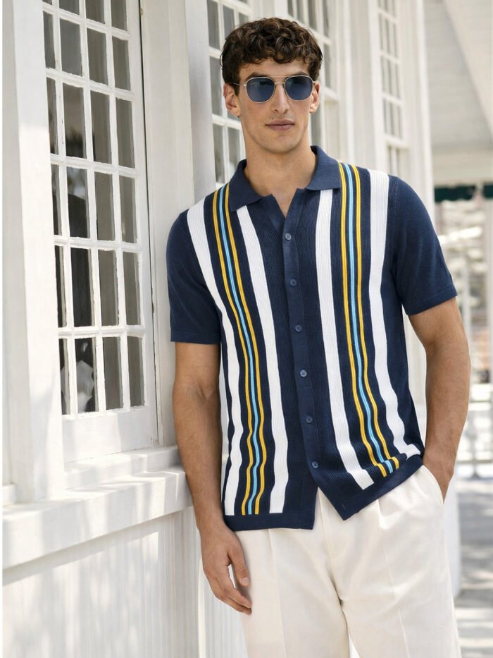 Men's Blue Slim Fit Striped Casual Shirt