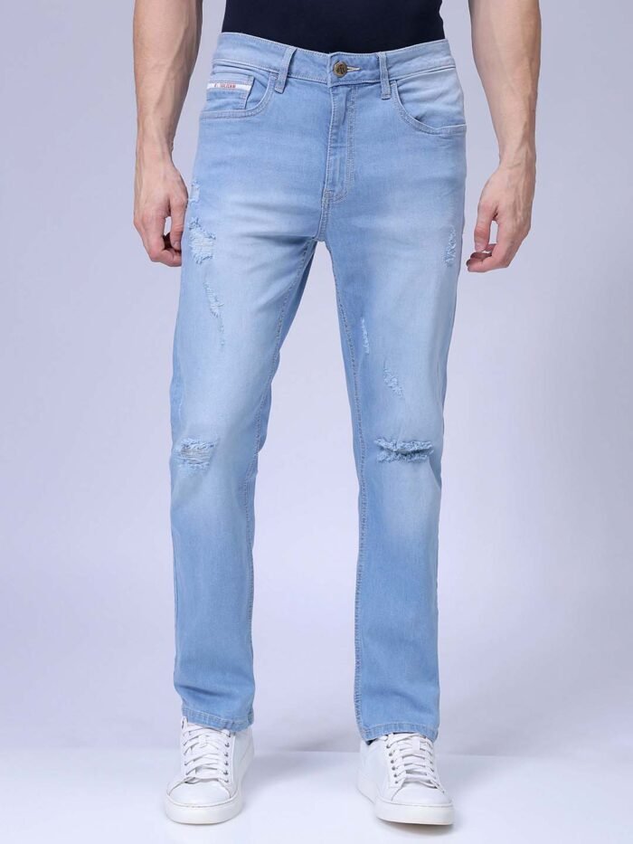 Men's Light Blue Slim Fit Solid Casual Jeans