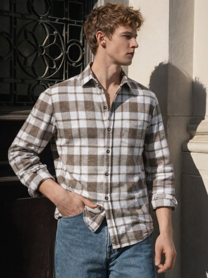Men's Brown Regular Fit Checkered Casual Shirt