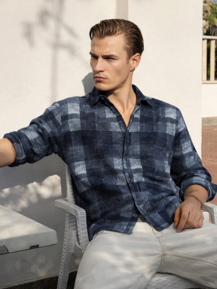 Men's Blue Regular Fit Printed Casual Shirt