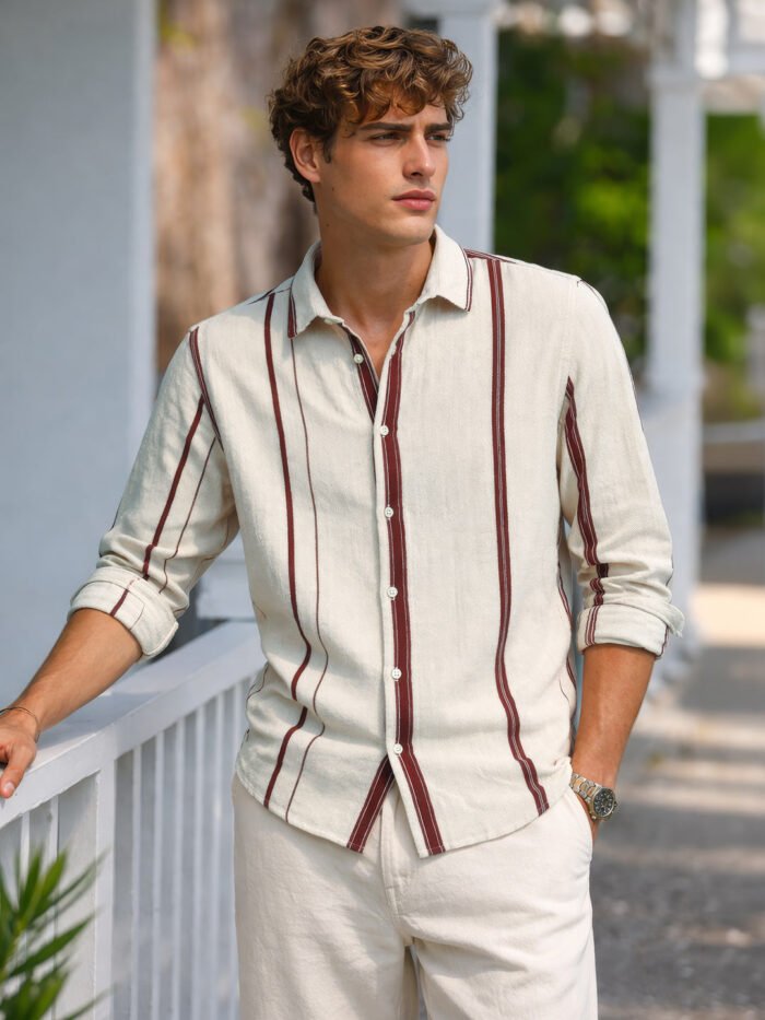 Men's White Regular Fit Striped Casual Shirt