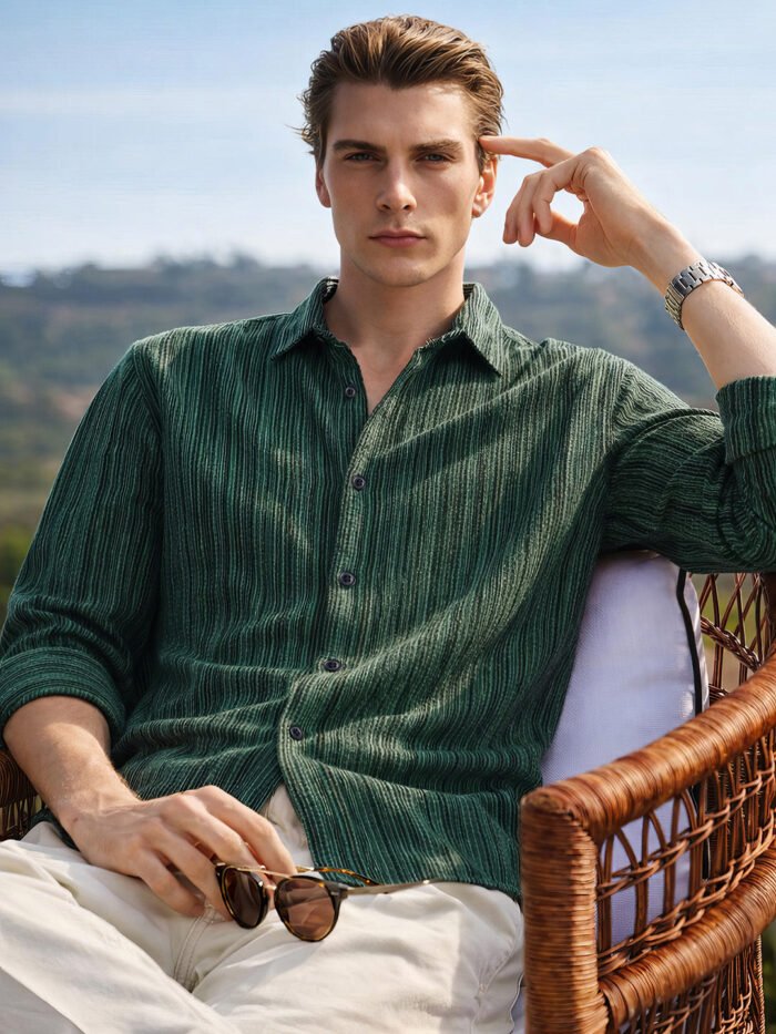 Men's Green Regular Fit Striped Casual Shirt