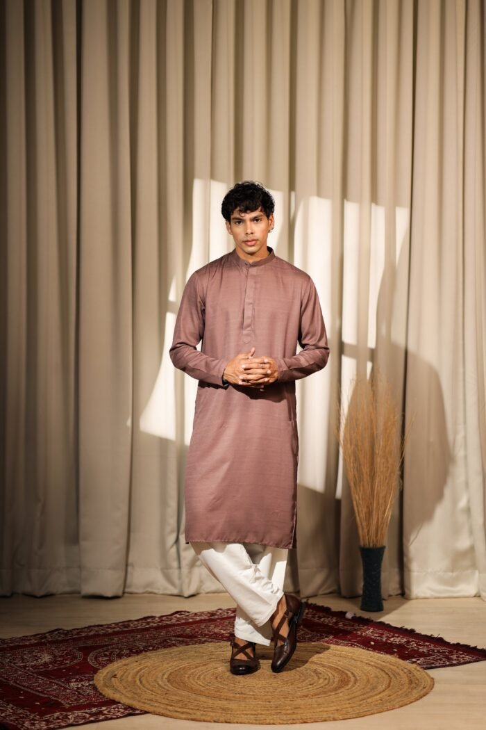 Men's Brown Viscose Embroidery Kurta