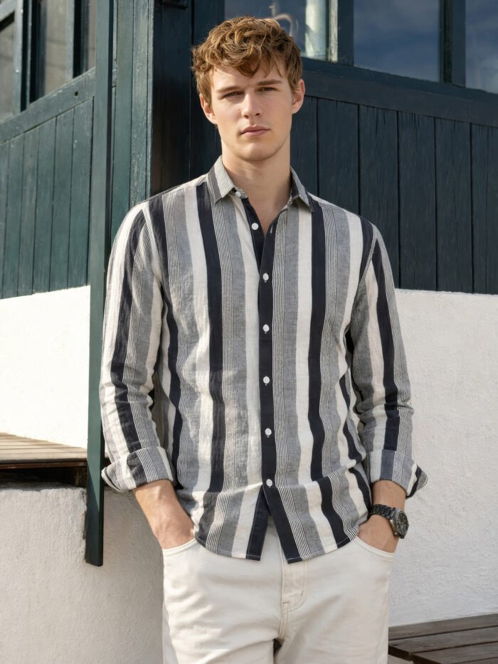 Men's Black Regular Fit Vertical Stripes Casual Shirt