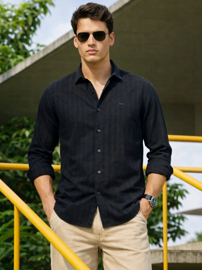 Men's Black Slim Fit Solid Casual Shirt