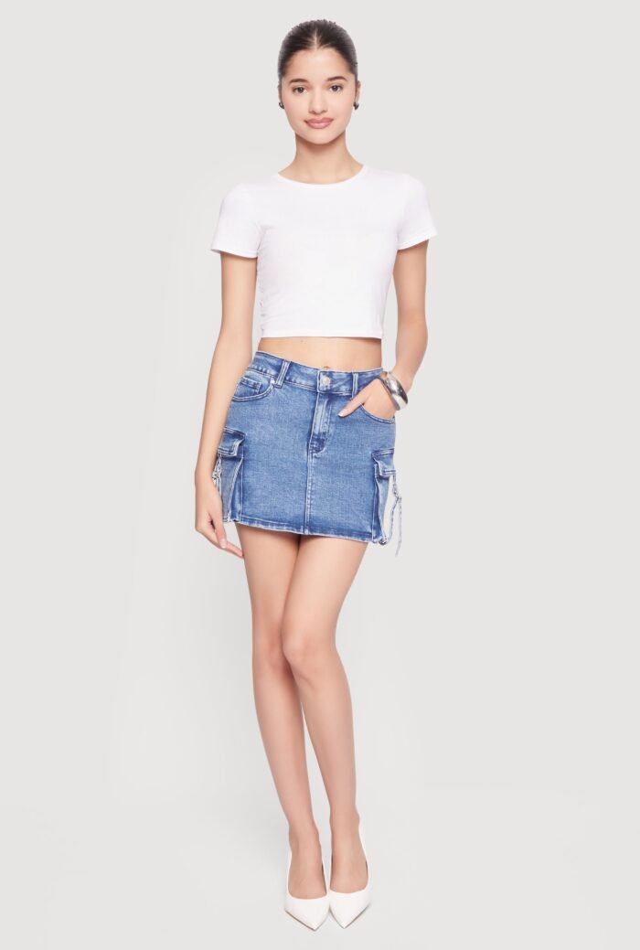Denim High Waisted Cargo Mini Skirt