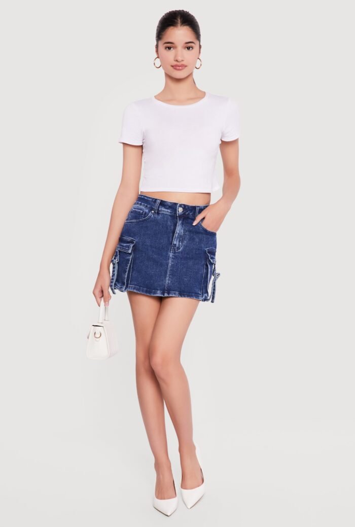 Denim High Waisted Cargo Mini Skirt