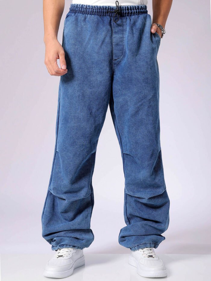 Men's Blue Baggy Fit Solid Utility Jeans