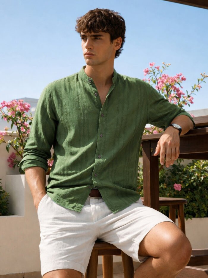 Men's Green Regular Fit Solid Casual Shirt