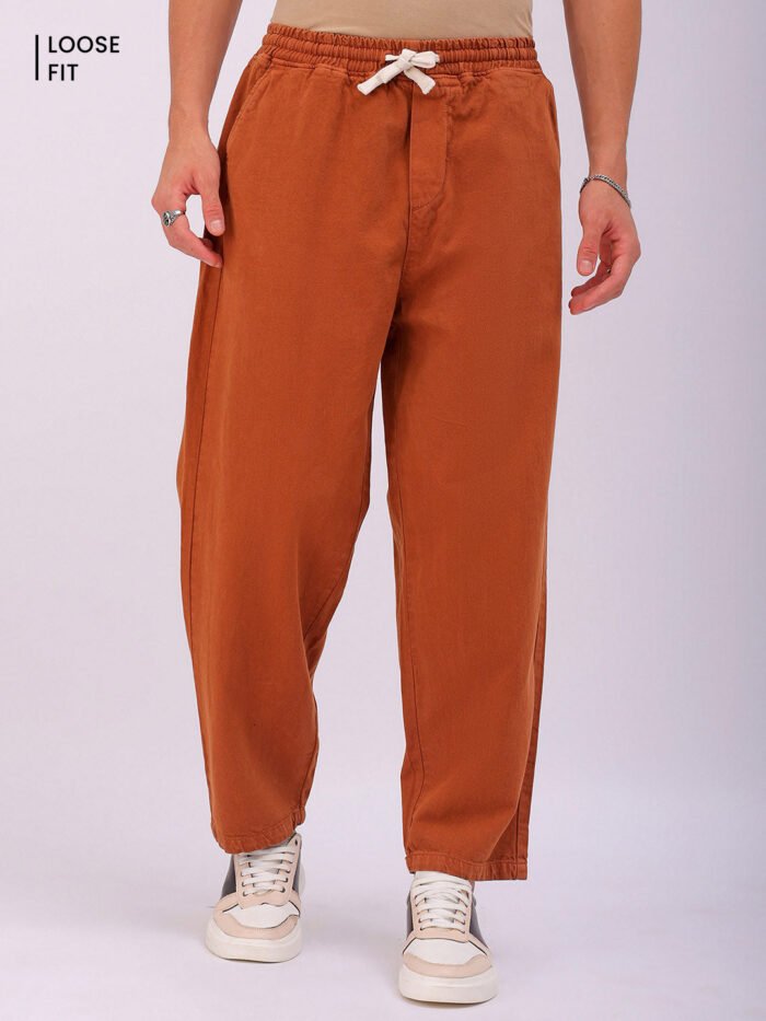 Men's Tan Loose Fit Solid Street Wear Jeans