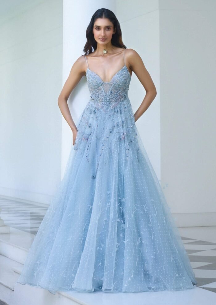 Adira light blue organza gown