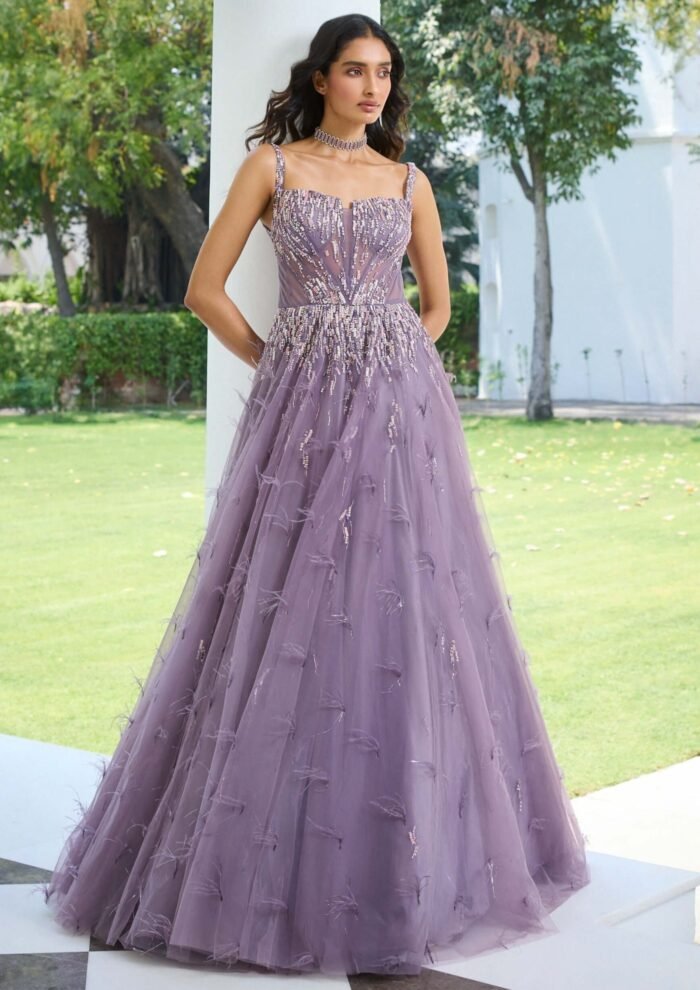 Talia gray ombre tulle gown