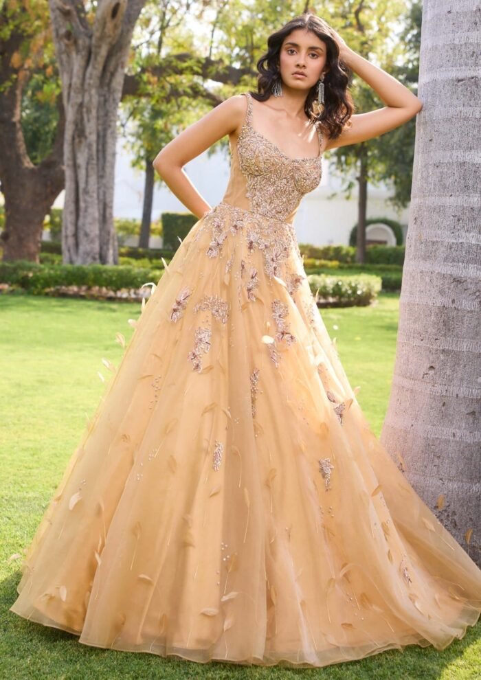 Meira golden organza gown