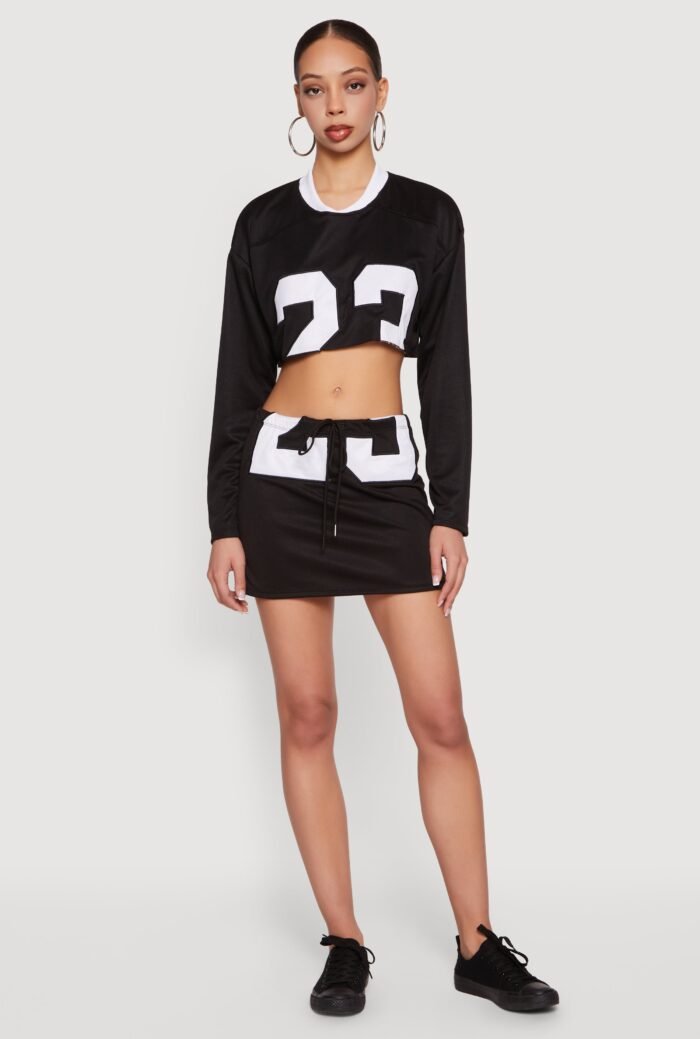 Cropped Numerical Graphic Jersey Mesh Mini Skirt