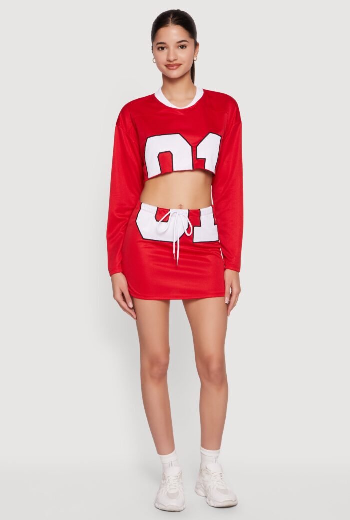 Cropped Numerical Graphic Jersey Mesh Mini Skirt
