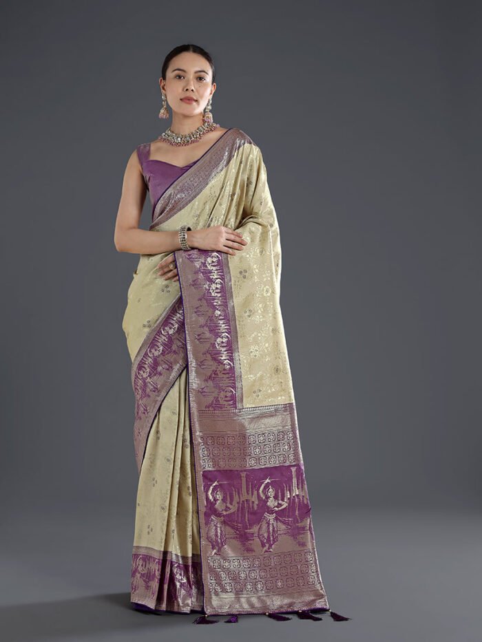 Women's Cream Banarasi Silk Saree With Zari Woven Design