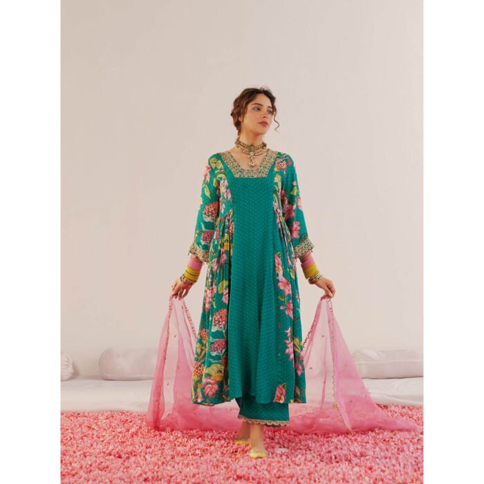 Hello Hi Botanical Bliss Anarkali Kurta Pant & Dupatta (Set of 3)