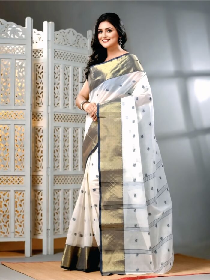 Women's White Cotton Woven Saree