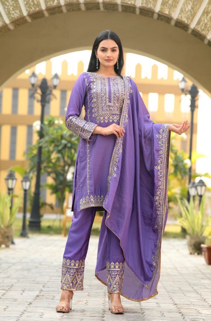 Women's Wine Colour CHINON Silk Heavy Embroidery Work Fully Stitched Pakistani Salwar Suit