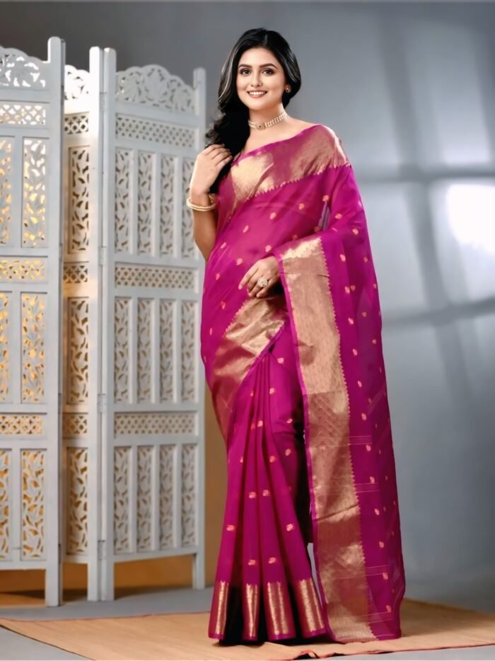 Women's Pink Cotton Woven Saree