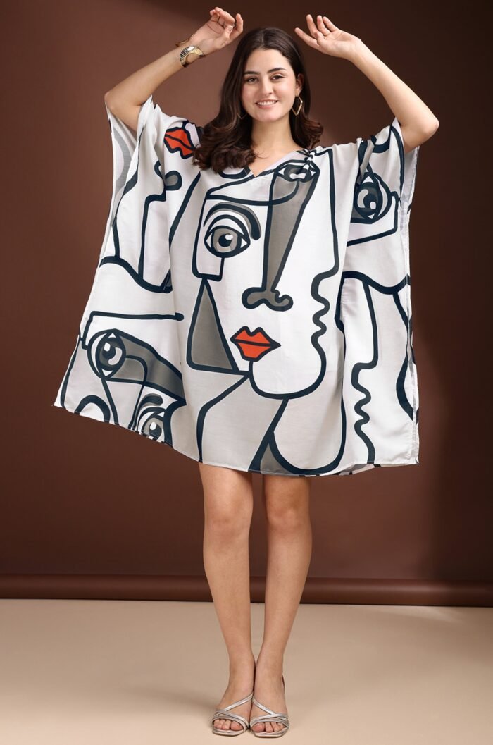 Monochrome Muse Muslin Cotton Short Kaftan Dress